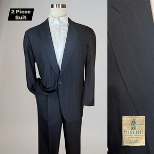 Vtg Austin Reed Suit 44-46L 38x30 Midnight Blue / Starlight Blue Stripe Classic